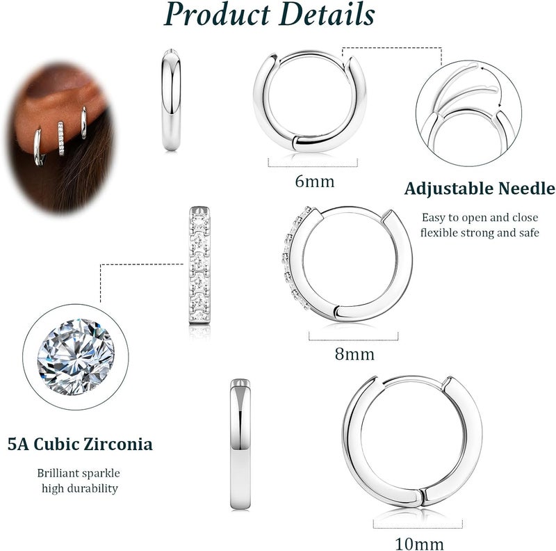 Poxtex Small Sterling Silver Huggie Hoop Earrings Set for Women, Hypoallergenic 14K Gold Plated Hoops Stacks for Multiple Piercings, Dainty Cute Mini Lightweight Cartilage Studs Trendy Jewelry Gift - Image 4